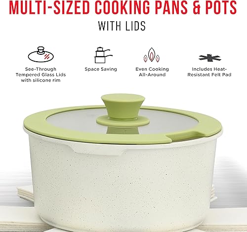 Miniatura 4 de Bakken-Swiss - Juego de utensilios de cocina desmontables de 15 piezas, antiadherentes de granito, ecológico, asas extraíbles apilables, para todas