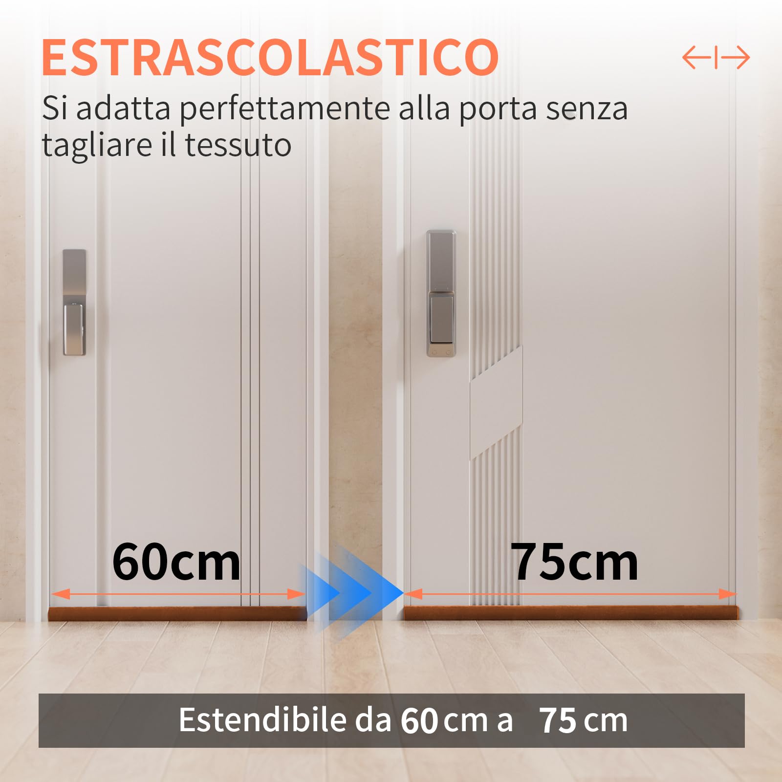 BKSAI Paraspifferi per Porte Guarnizione Inferiore Porte Senza Colla | Paraspifferi Doppia Guarnizione Isolante Termico Insonorizzato Antivento, Paraspifferi Sottoporta per Porte 60-75 cm Marrone