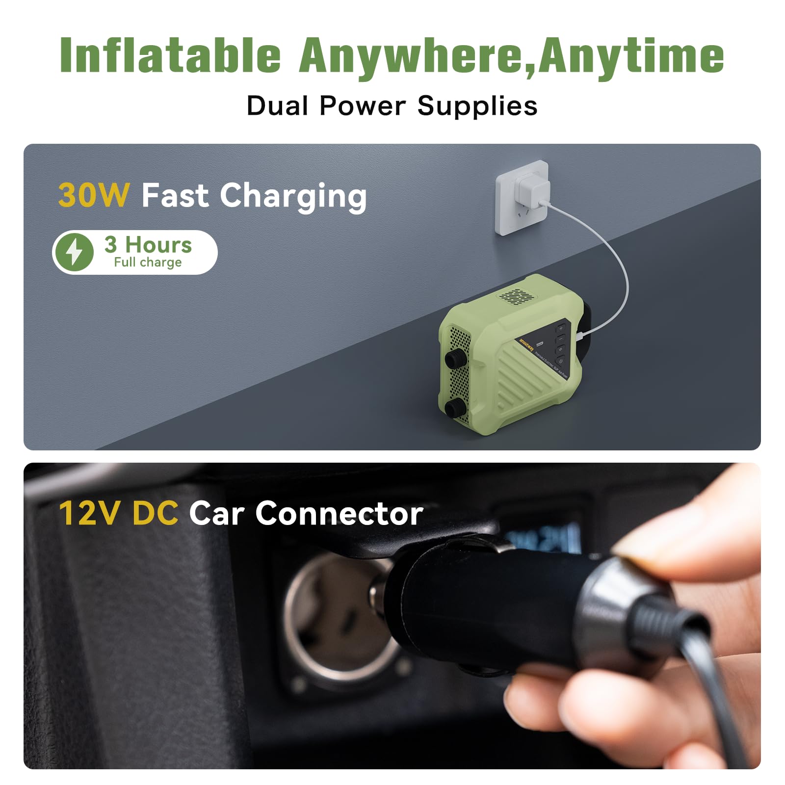 anoutway 20PSI Pompa ad Alta Pressione per Tavole da Paddle The Jungle - Pompa d'Aria Portatile per SUP, Auto-spegnimento e connettore da Auto 12V DC per Tavole da Stand up gonfiabili, Barche