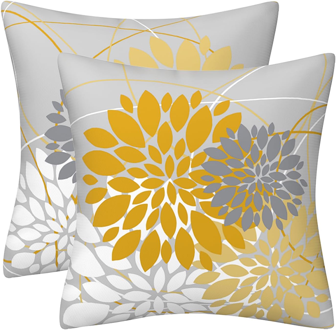 Grey Yellow Pillow Covers 18x18 Inch Spring Summer Dahlia Throw Pillow Covers