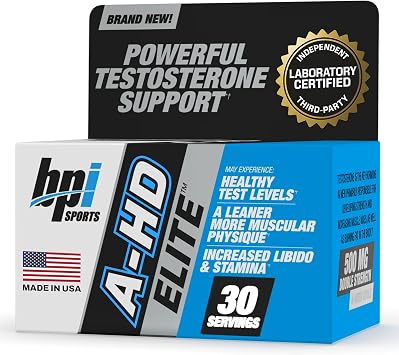 BPI Sports A-HD Elite Mens Powerful Testosterone Booster for Stamina, Strength, Sexual Support Supports Muscle, Libido & Metabolism Natural Testosterone Supplement 30 Servings 500mg
