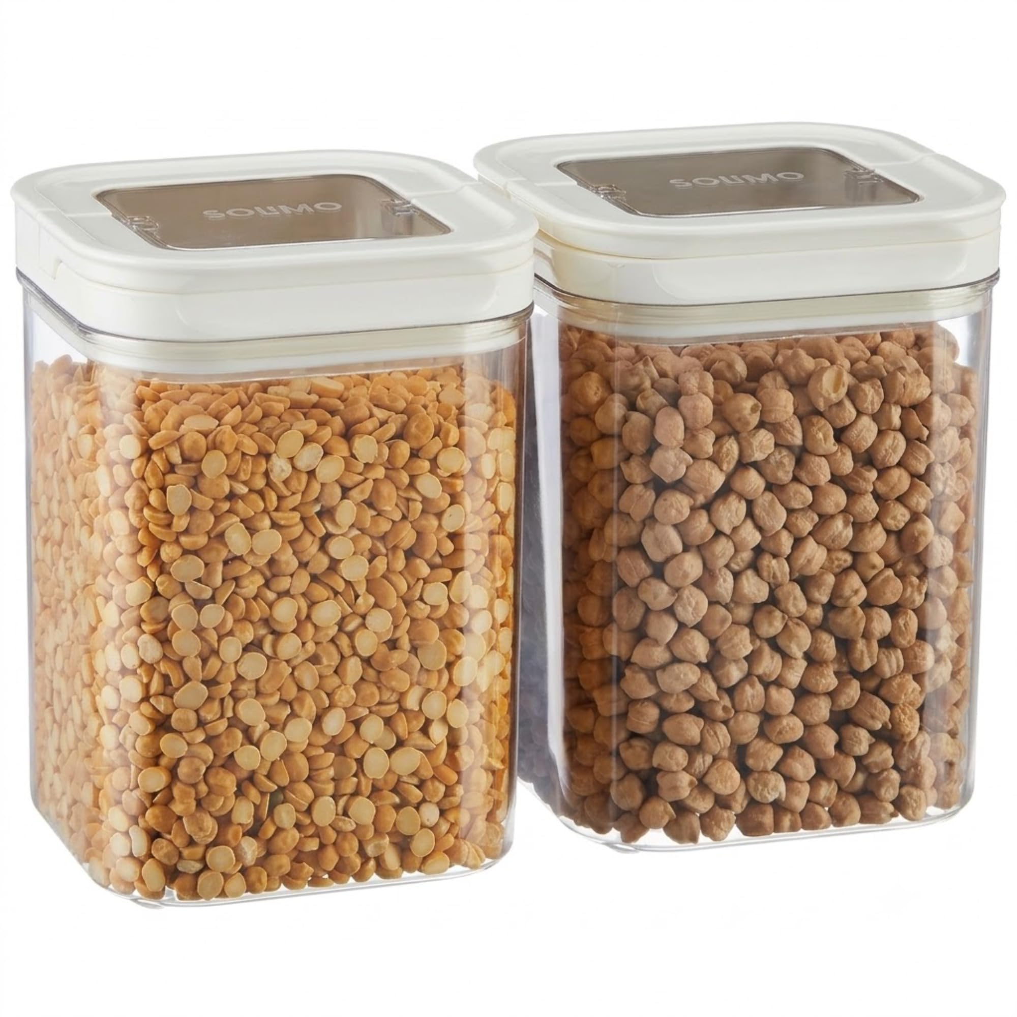 Amazon Brand - Solimo Airtight Plastic Storage Jar and Container Set-I | BPA Free | Multipurpose Storage | 1150ml each, Set of 2 (White)