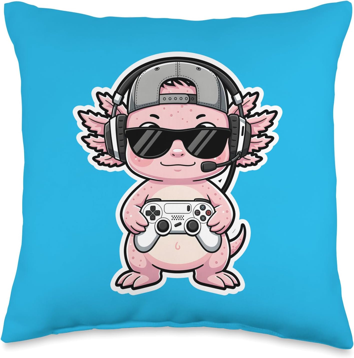 Funny Axolotl Gamer Tee Gaming Headset Gamepad Video Games Throw Pillow