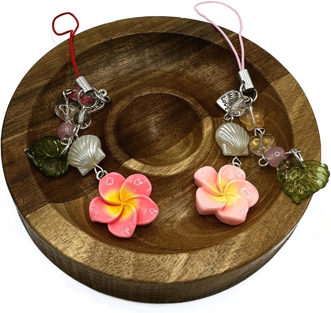 2PCS Hibiscus Flower Phone Charms, Cute Resin Leaf Phone Lanyard String, Aesthetic Y2K Star Charms for phone case, Summer Beach Keychain Strap for Camera Key Purse Decoration Accessories for Women
