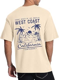Mens Graphic T-Shirts Short Sleeve WEST Coast Palm Tree Print Summer Top 100% Cotton Casual California Tees for Men