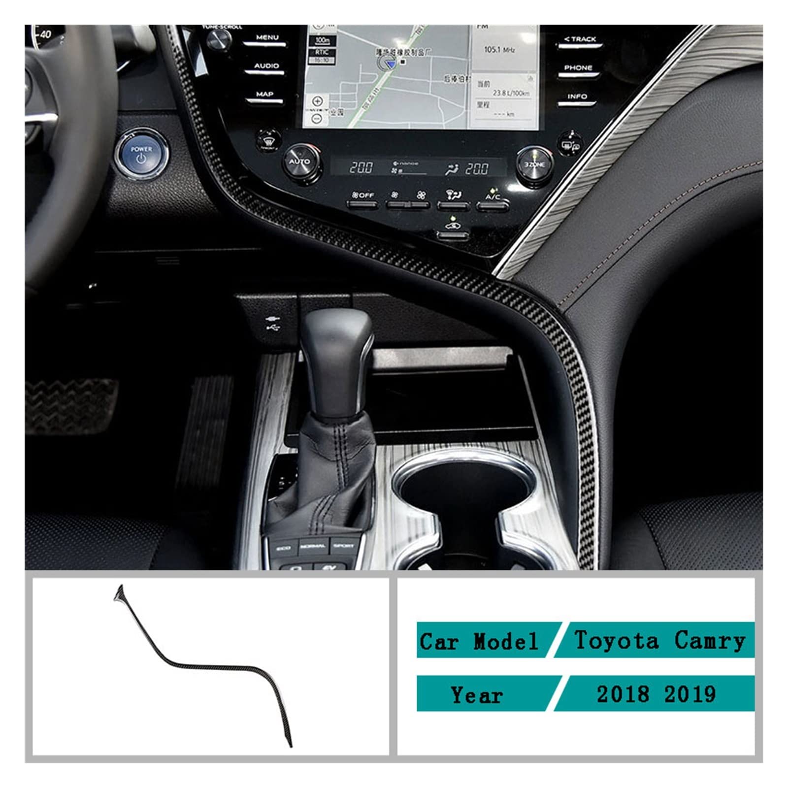 Panel centralnego sterowania samochodu z czarnego włókna węglowego ochronne naklejki wykończeniowe pasujące do Toyota Camry 2018 2019 Auto akcesoria do przycinania zestawy naklejek ochronnych