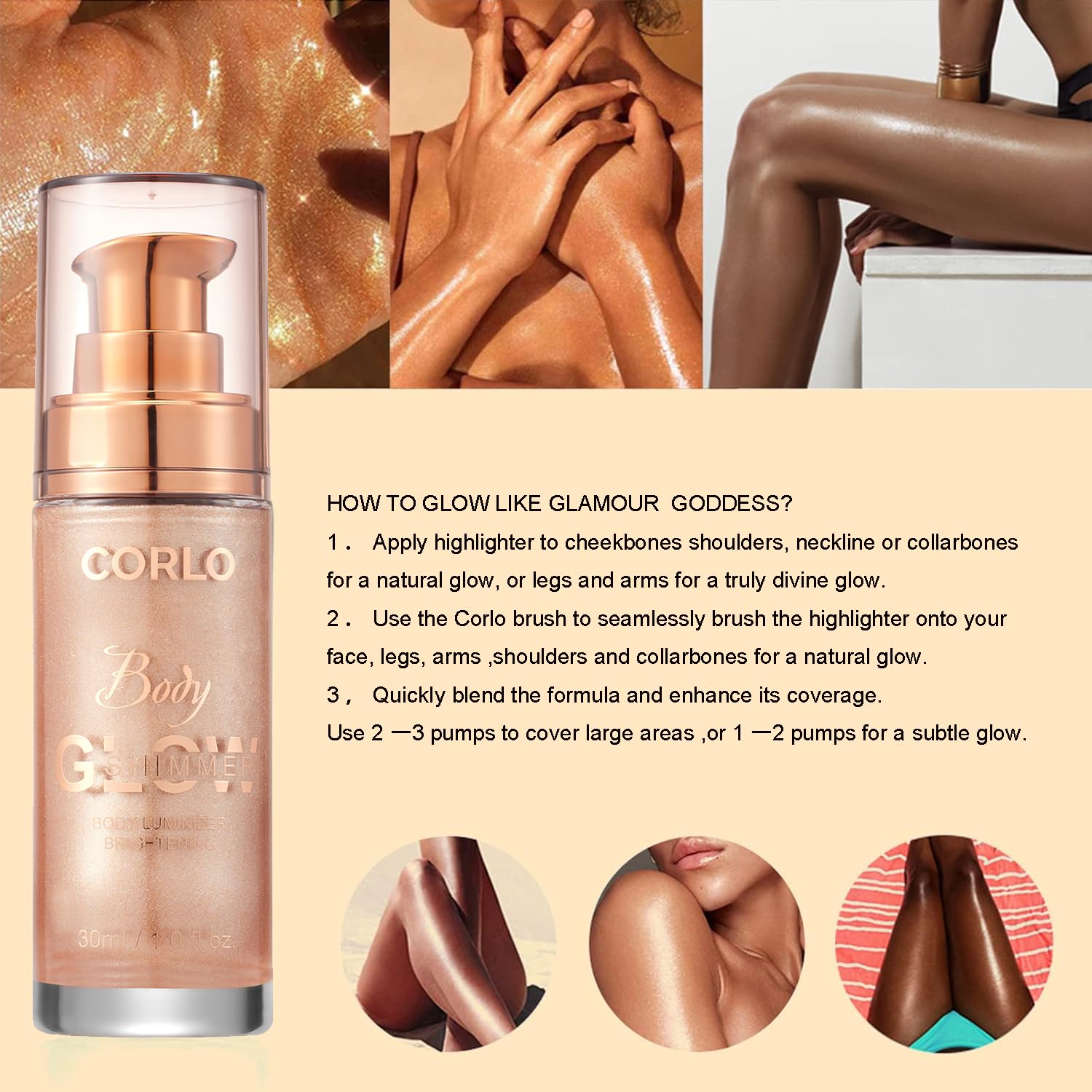2 Pack Corlo Body Shimmer Oil Liquid Illuminator Highlighter Waterproof Long Lasting Moisturizing Bronze Luminizer Glow For Face Body (Rose Gold, 2pcs) - Image 2