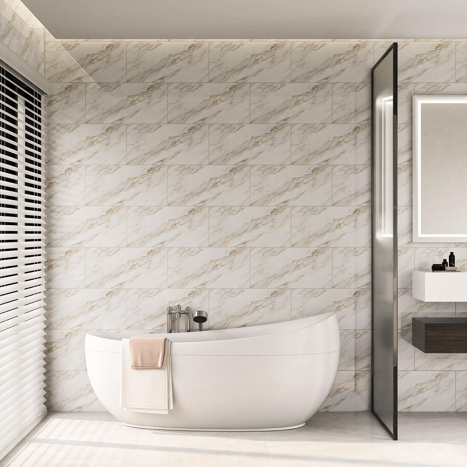 Marble Peel and Stick Backsplash Waterproof 23.6"x11.8" PVC Wall Panels, PVC Foam Marble Tile, Back Splash Stick on Tiles (Not Real Tile) for Kitchen Bathroom Living Room (10, Yellow-Gray Marble)