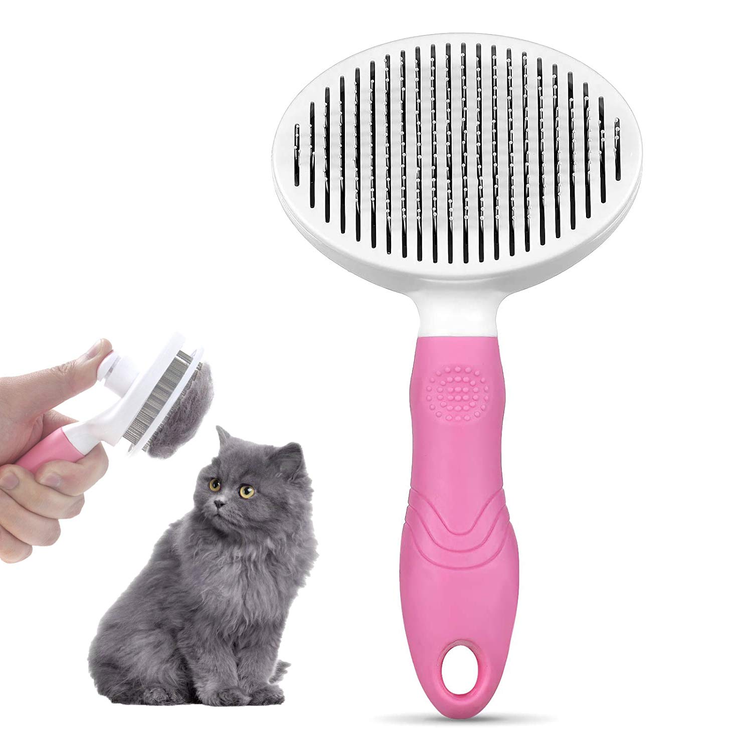 Pet Grooming Brush, Cat Dog Comb Brush, Self Cleaning Slicker Brushes for Shedding and Grooming Removes Loose Undercoat and Tangled Hair (Red)