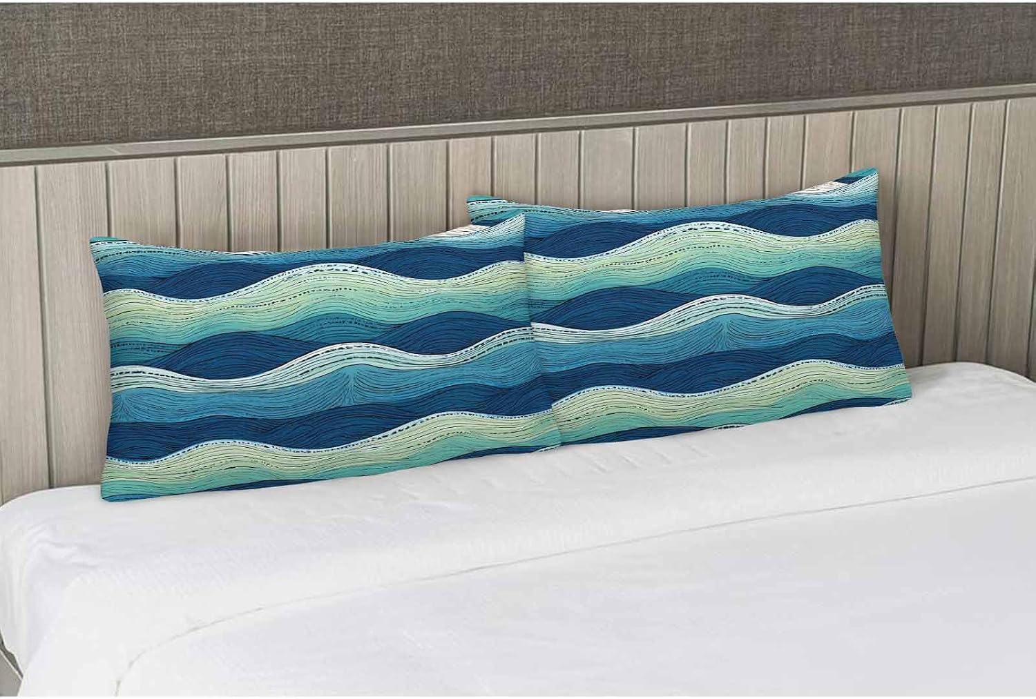 EKOBLA Throw Pillow Cover Abstract Blue Waves Hand Drawn Striped Sea Pattern Ocean Bright Art Modern Decor Lumbar Pillow Case Cushion for Sofa Couch Bed Standard Queen Size 20x30 Inch image 5