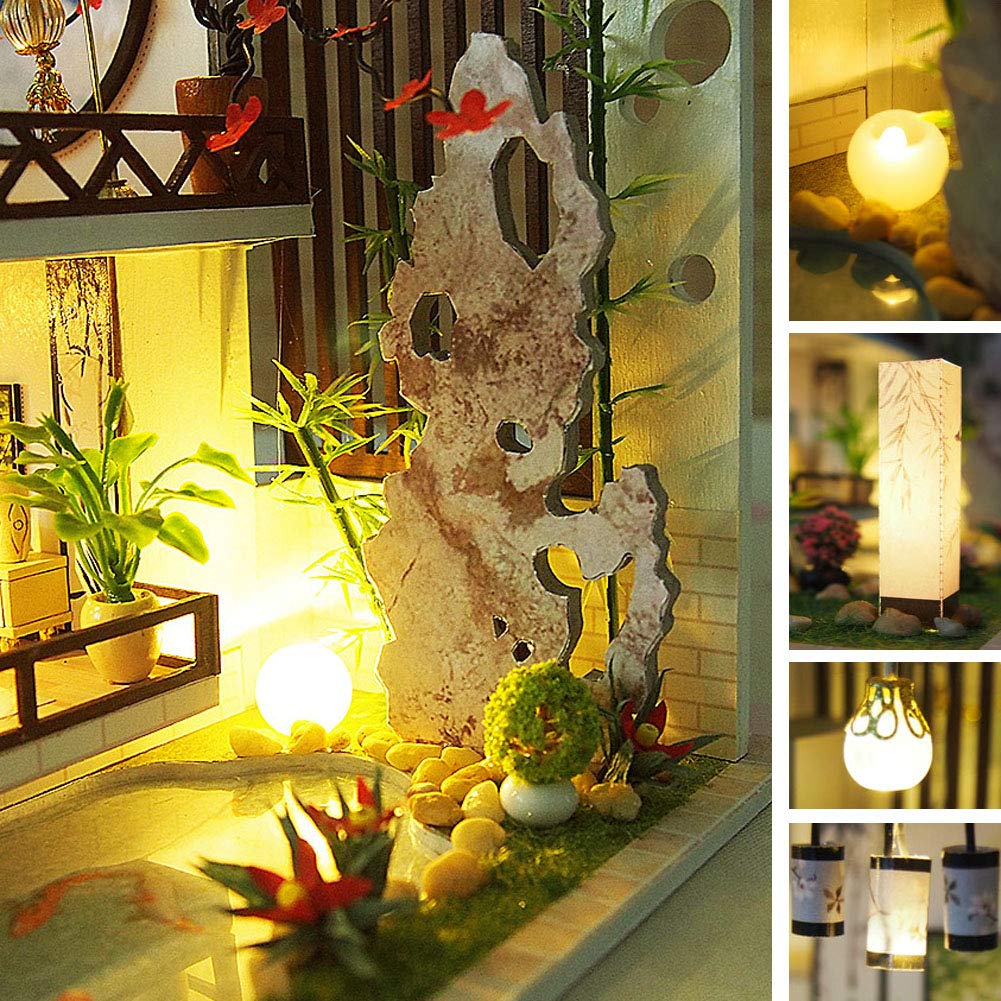 Domek dla lalek zestaw z pyłoszczelną okładką i ruchem muzycznym waga 1:24 drewniany DIY miniaturowy domek dla lalek zestaw zabawka prezent (atrament pachnący bambusowy rym)