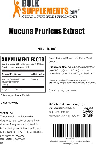 Miniatura 7 de Mucuna Pruriens Extracto en polvo de Bulksupplements. Energía y resistencia, 1