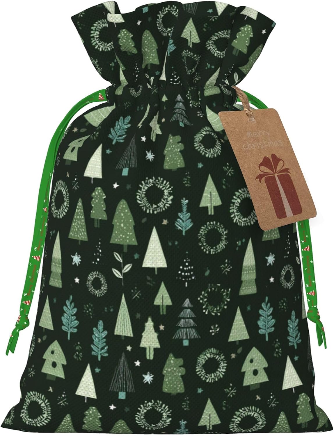 Hekroxu Gift Bag Reusable Wrapping Bag For Holiday Party,Green Christmas Element (2)