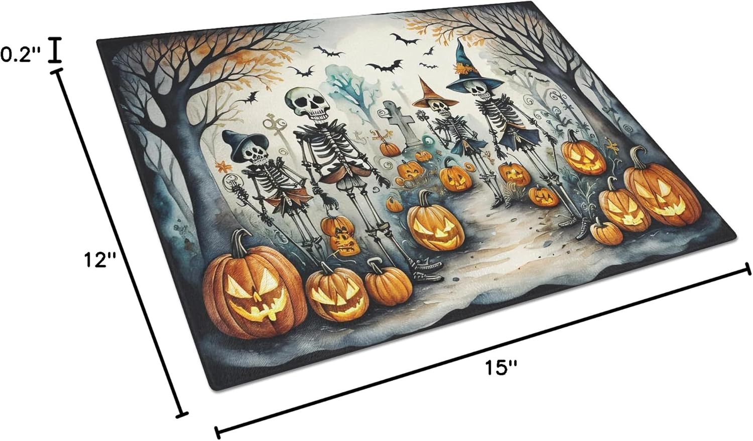 Caroline's Treasures DAC2225LCB Calacas Skeletons Spooky Halloween Glass Cutting Board Large Decorative Tempered Glass Kitchen Cutting and Serving Board Large Size Chopping Board