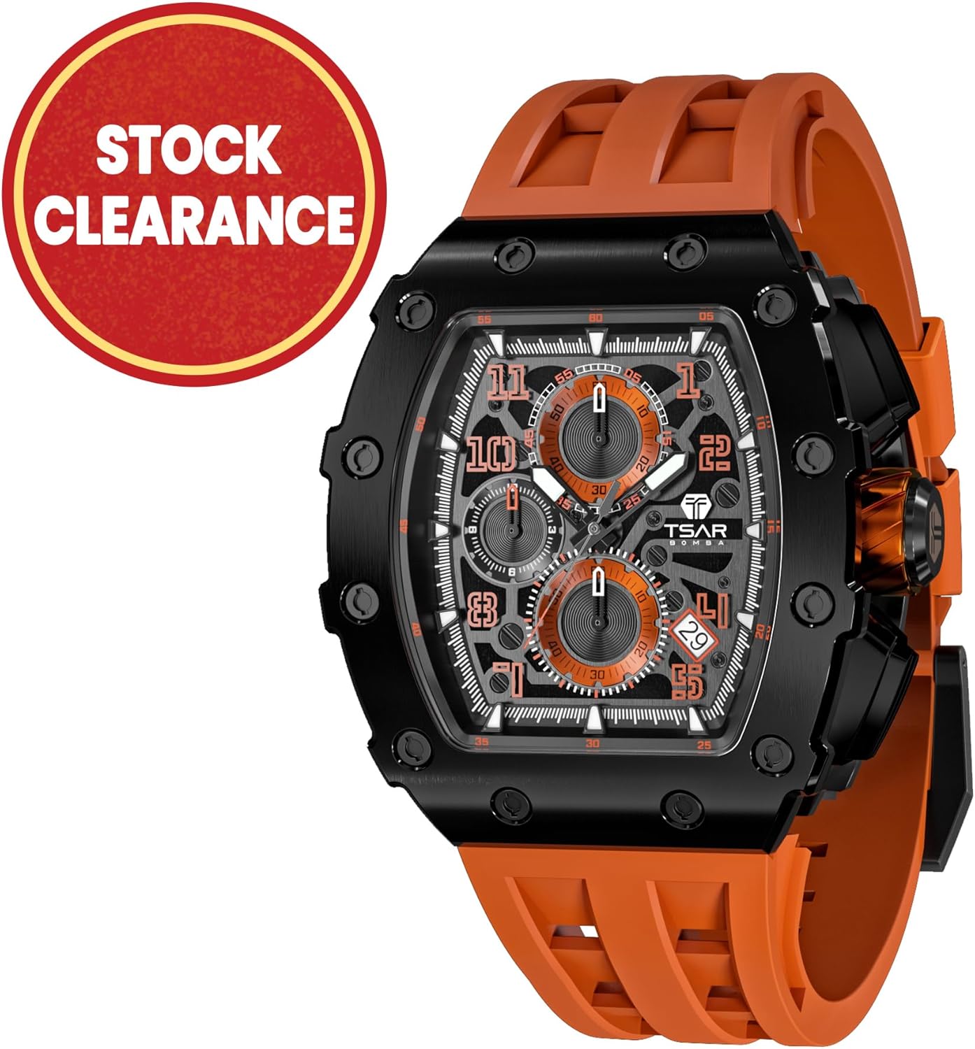 TSAR BOMBA Luxury Watch for Men, 50M Waterproof Mens Watches, Tonneau Watch with Blue Silicone Watch Bands, Japanese Quartz Movement Chronograph, Gifts for Men - Image 9