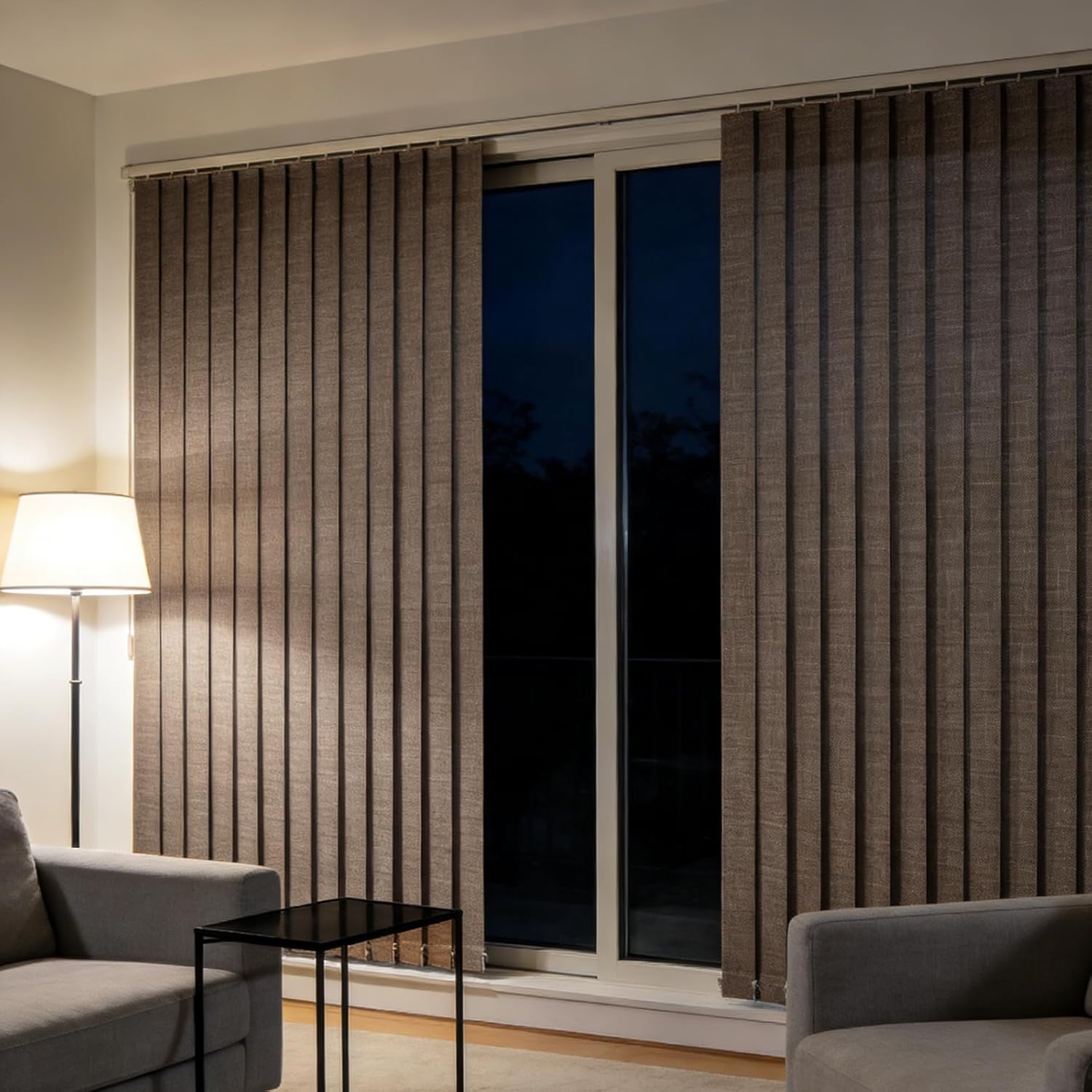 ZY Blinds Cordless Blackout Vertical Blinds, 3.5 Inch Slats Fabric Window Shades, Third Generation UV Insulation Large Size Blinds for Sliding Doors, Patio Doors, Office Windows, Light Coffee