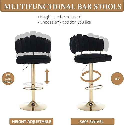 Miniatura 4 de QQU Juego de 2 taburetes de bar giratorios de 360 para sala de estar, base dorada, sillas de altura de mostrador ajustables con reposapiés para
