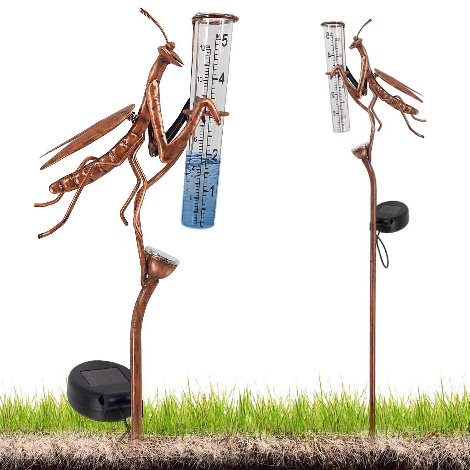 HOSPAOP Pluviomètre Solaire de Jardin avec LED et Piquet – Verre Résistant au Gel, Mesure Précise des Précipitations pour Pelouse, Terrasse, Champs, Patio, Déco Extérieure