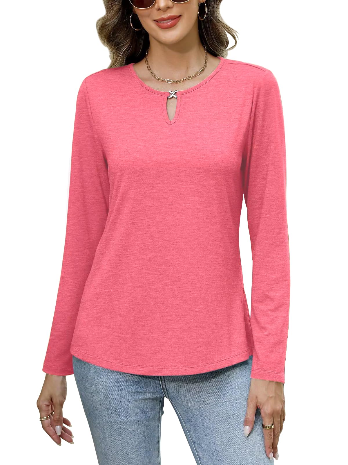 Long Sleeve Shirts for Women Crew Neck Women Long Sleeve Tops Casual Fall Tops Trendy Cute T Shirts Outfits Clothes