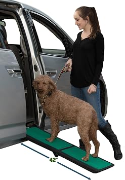 Pet Gear SupertraX Ramps for Dogs and Cats, Maximum Traction Surface, Portable/Easy-Fold No Tools Required, Built in Handle for Travel, 5 Models, 42" L X 16" W, Supports 150 lbs, Emerald