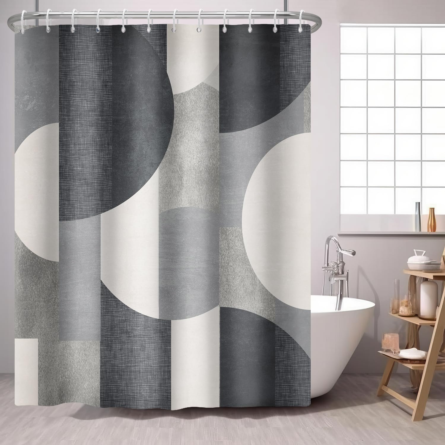 Navy Blue Shower Curtain Abstract Modern Geometry Circles Contemporary Style,Grey Fabric Shower Curtains Bathroom Accessories 72x72 Inches