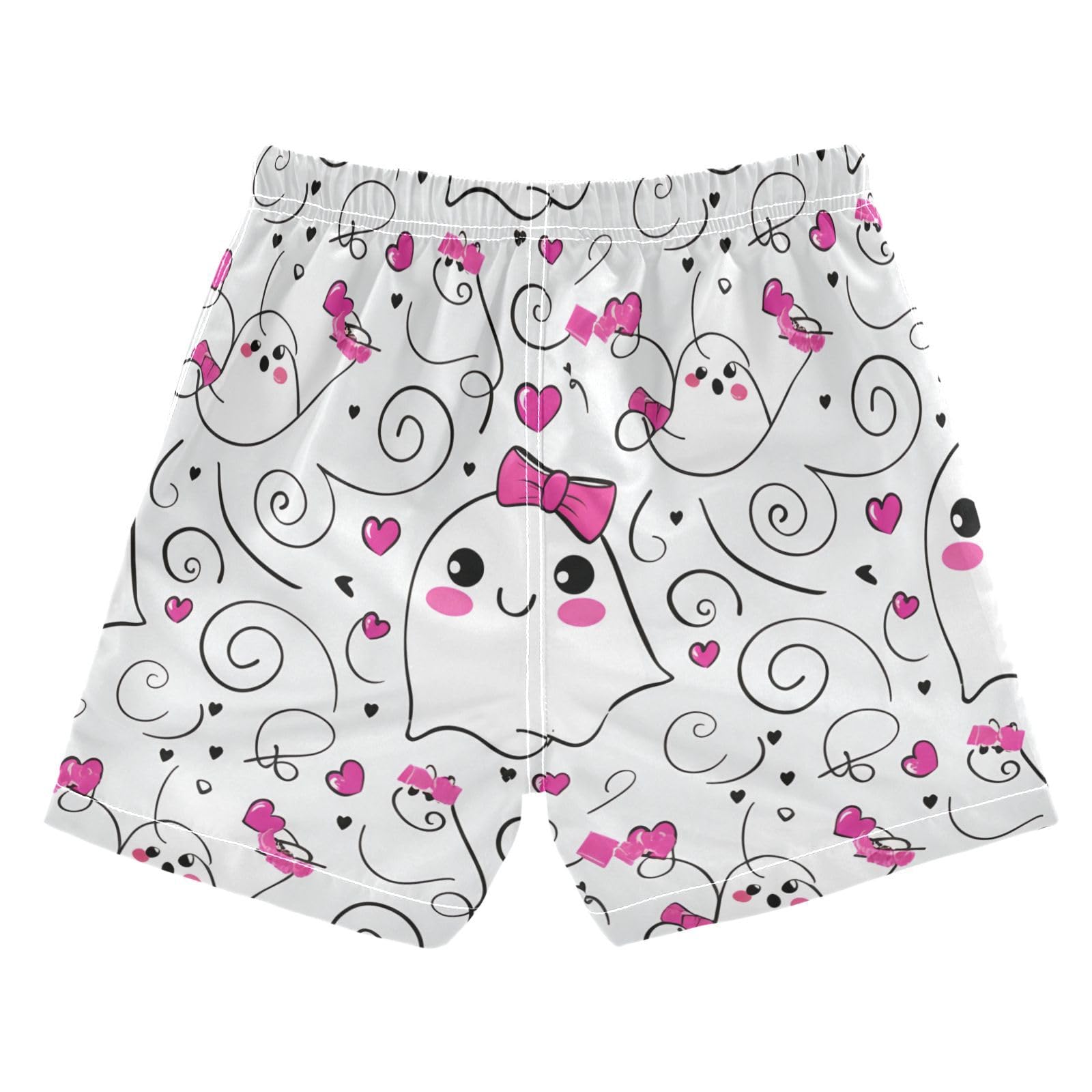 YANENDIE Boy Swim Trunks Ghosts Pink Bows Summer Beach Quick Dry Swimsuit Bathing Suit, 2-8T