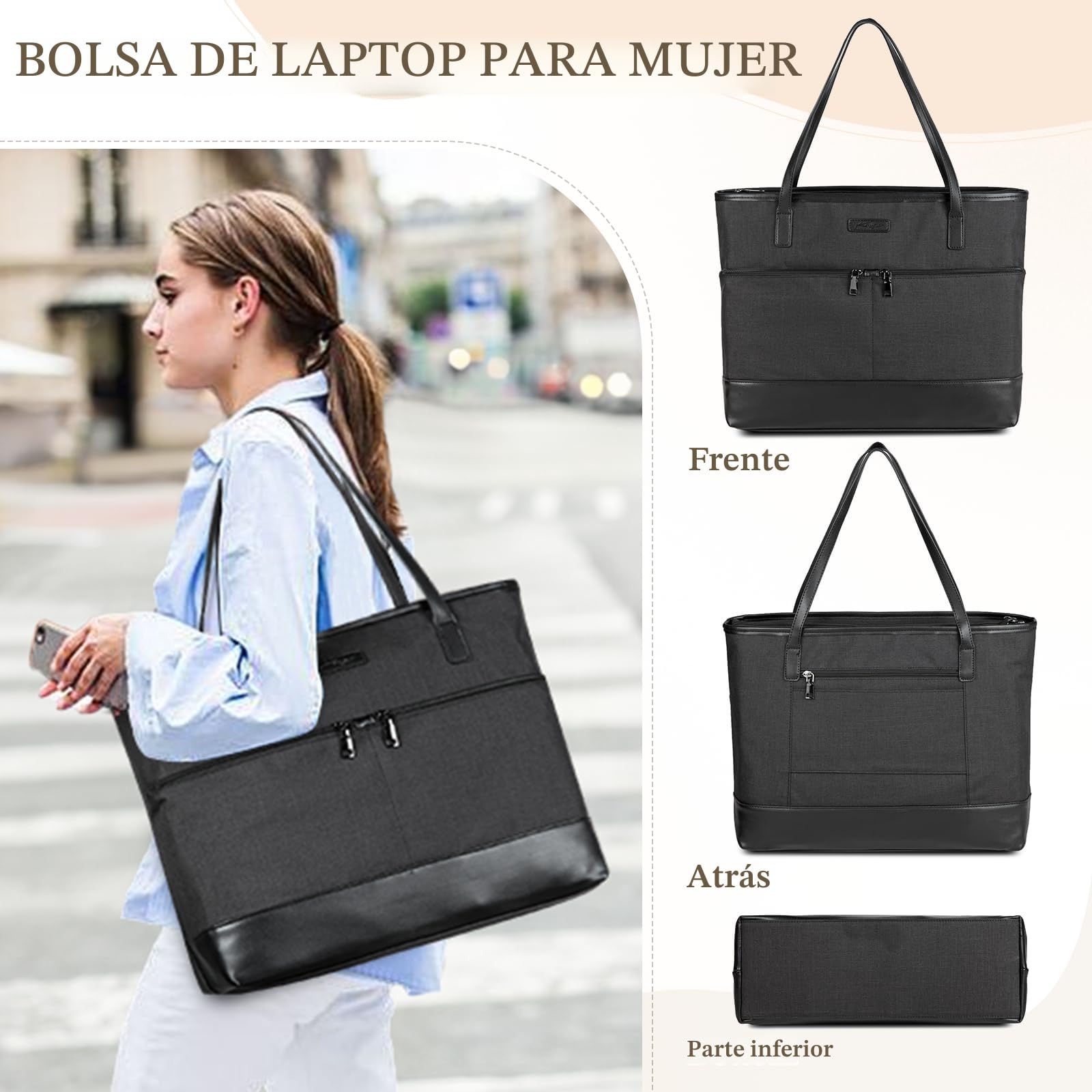 Bolso Tote Impermeable para Mujer, Bolso Grande para Ordenador Portátil 15.6 Pulgadas Set 2 en 1 (Bolso + Cartera) para Trabajo Universidad Shopper Viaje