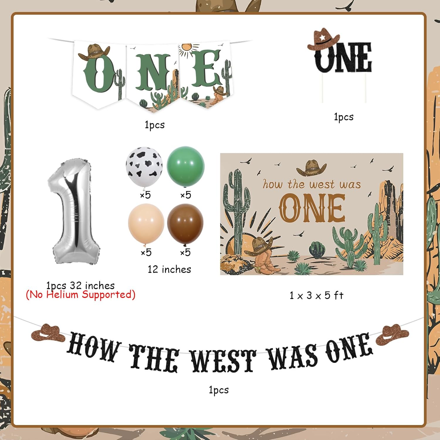 How The West Was One Year Old Party Decorations, Western First Birthday Decorations, Cow Print Green Brown Balloons Backdrop High Chair Banner Cake Topper Number 1 Cowboy 1st First Rodeo
