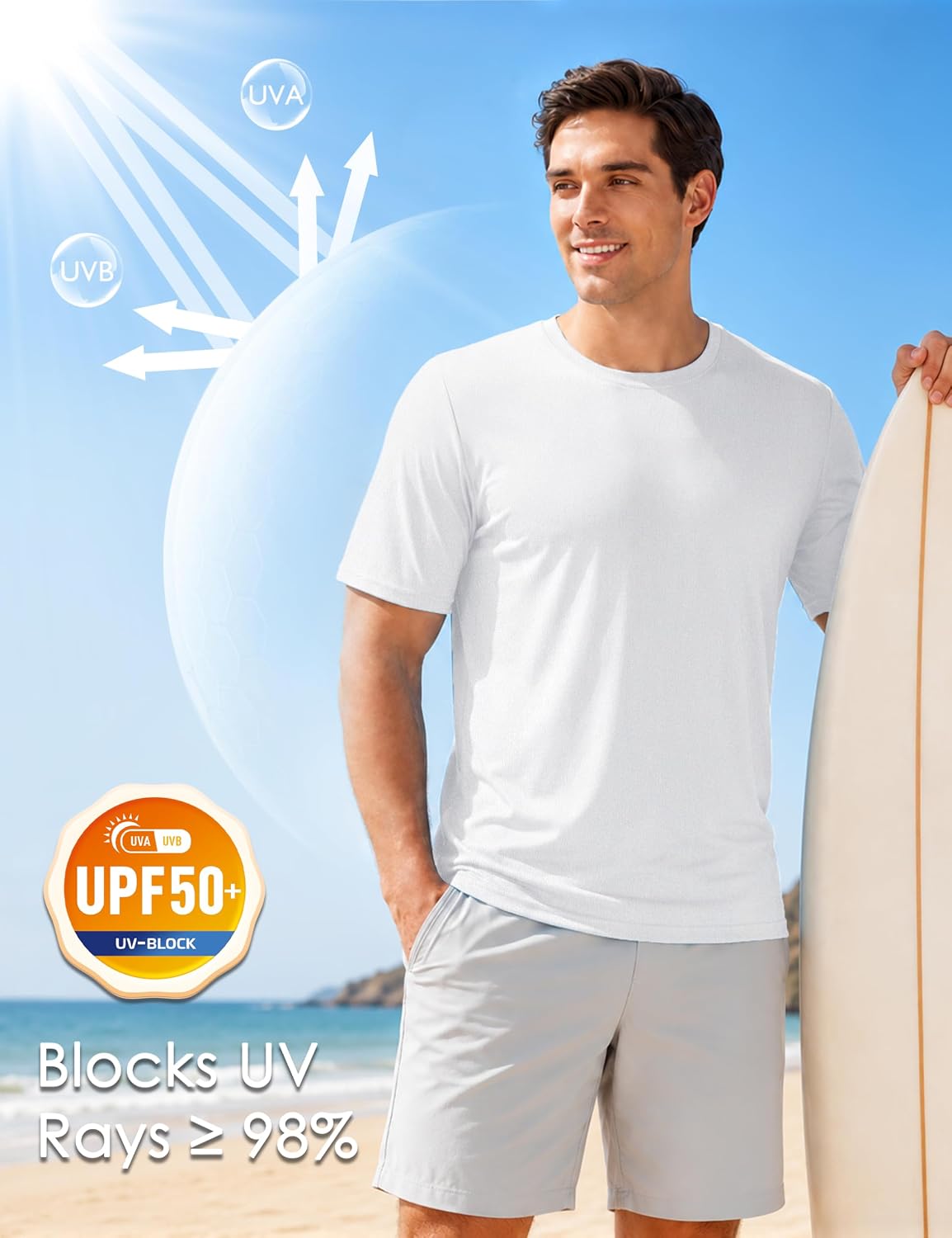 Boladeci Men's Swim Shirt Short Sleeve UPF 50+ Sun Protection SPF UV Moisture Wicking Lightweight Quick Dry Rash Guard