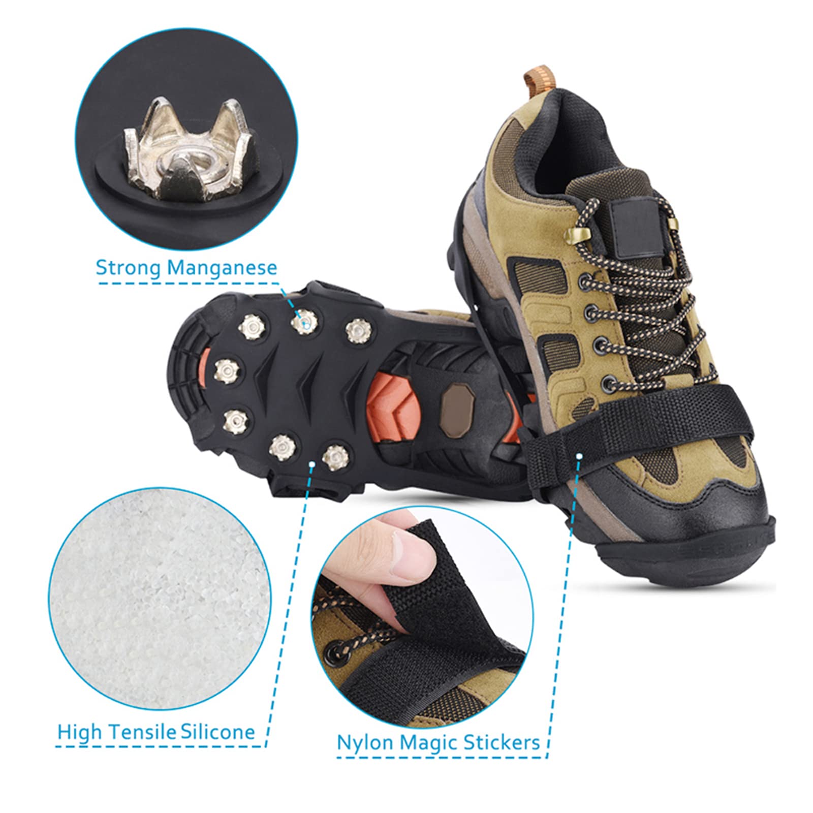 DZQUY Crampons à Neige pour Escalade Griffes de chaîne avec 10 Goujons en Acier Inoxydable pour Chaussures Antidérapant Parfait pour la Marche, l'escalade, Le pelletage de Neige, etc.