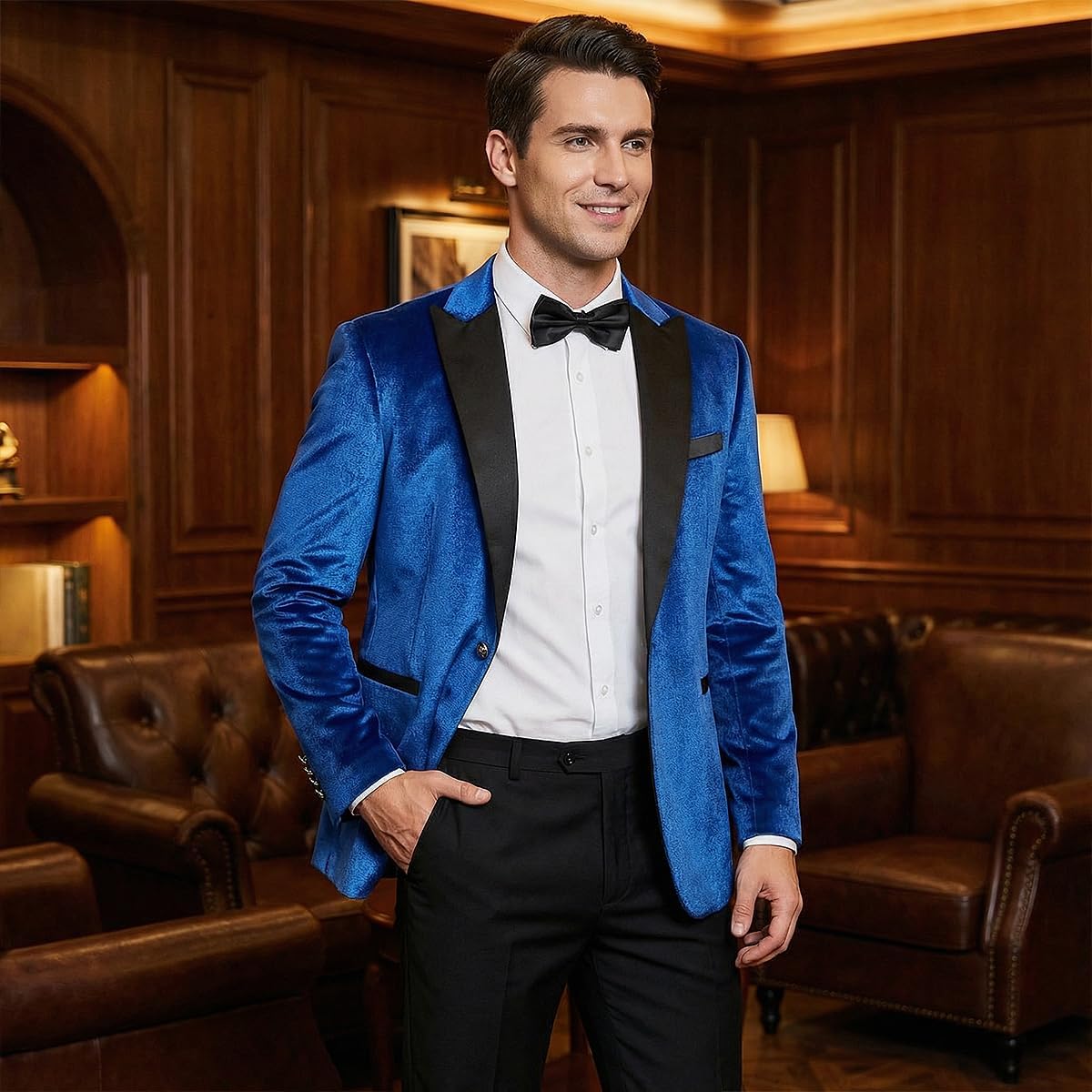 Men's Velvet Blazer One Button Casual Tuxedo for Men Blazer Lapel Prom Party Wedding Banquet - Image 2