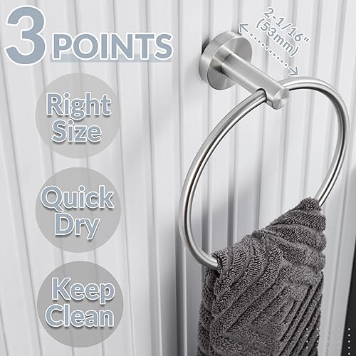 Miniatura 6 de APLusee Toallero de baño de níquel cepillado, soporte de toalla de mano de acero inoxidable 304 para baño y cocina, colgador giratorio redondo