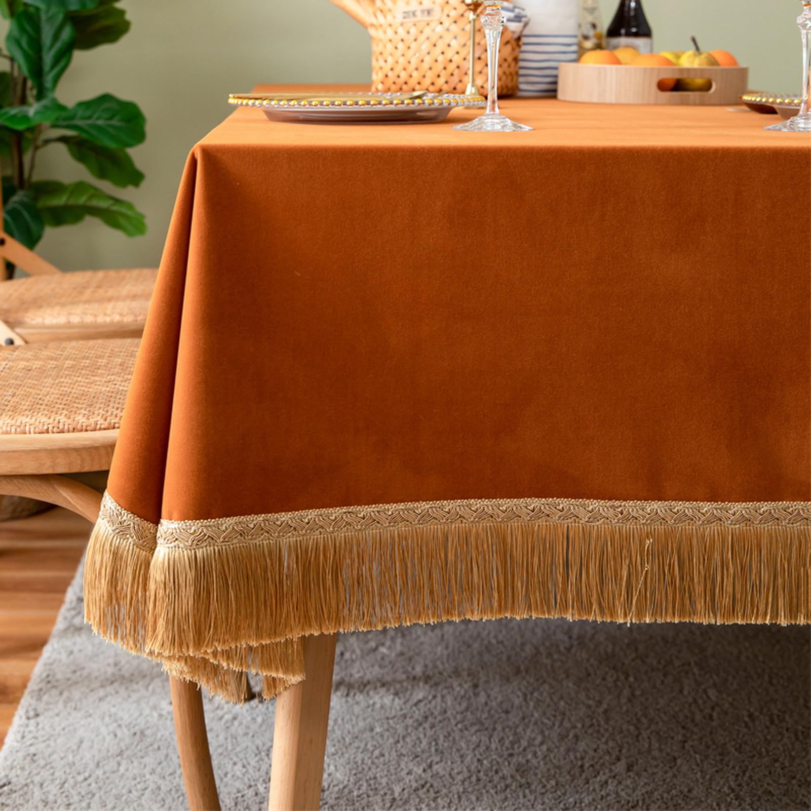 Lifup Manteles Mesa Antimanchas Rectangular Tassel Tablecloth La Decoración para Sala de Estar, Comedor, Cocina Naranja 85 x 85 cm