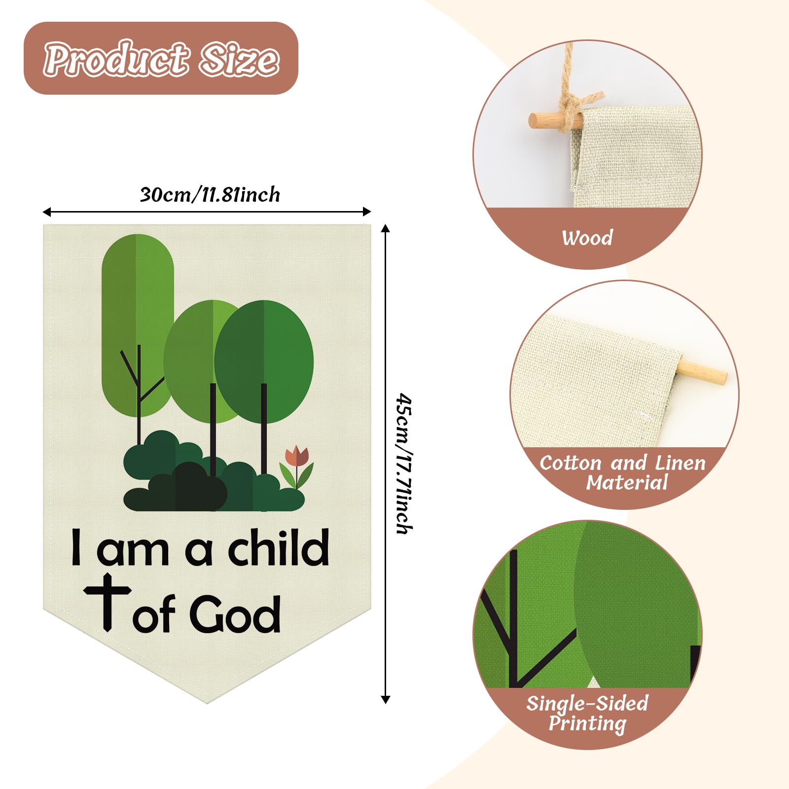 Christian Gifts for Child Hang Flag Bible Verses Christian Wall Decor for Boys Girls Spiritual Banner for Nursery Bedroom Playroom Kids Room for Baby-shower Christmas Birthday Gifts Cotton Linen