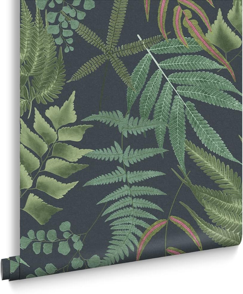 Graham & Brown Midsummer Fern Tropical Leaves Paste The Wall Wallpaper (Navy)