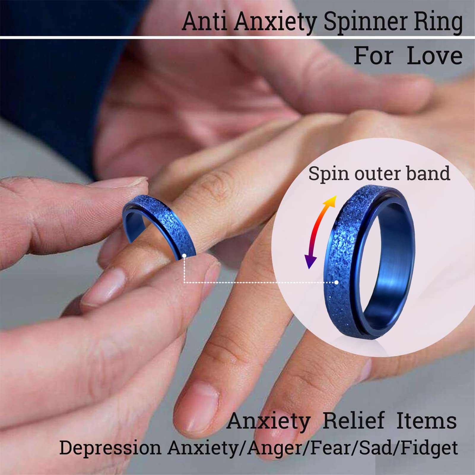 Bague Anti-anxiété Pour Femme - Bague Anti-anxiété Pour Soulager L'anxiété ( Bleu, 9