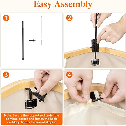 Miniatura 6 de Lifewit Cesta de lavandería delgada de 65 litros con tapa, cesta estrecha para la ropa sucia con bolsa extraíble y asas de bambú, canasta plegable