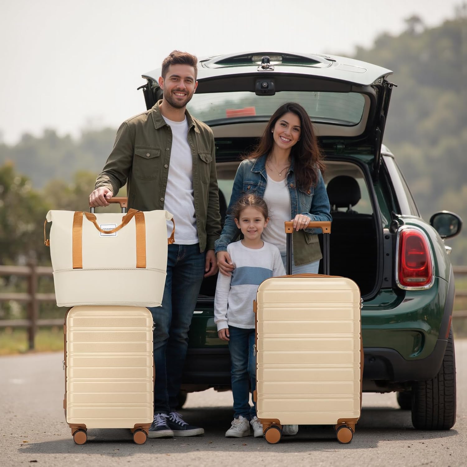 LARVENDER Luggage Sets 5 Piece Hardside Expandable Suitcase with Wheels Lock,Hardside Lightweight Rolling Suitcase for Women and Men,Cream - Image 2