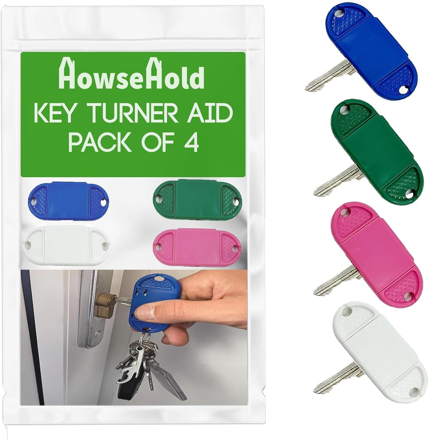 Key Turner Aid for Arthritis Pack of 4 Easy Grip Key Handles for Elderly, Disabled, Weak Hands, MS, Parkinson’s Ergonomic Handle Helps Turn Keys with Ease (4 Colours)