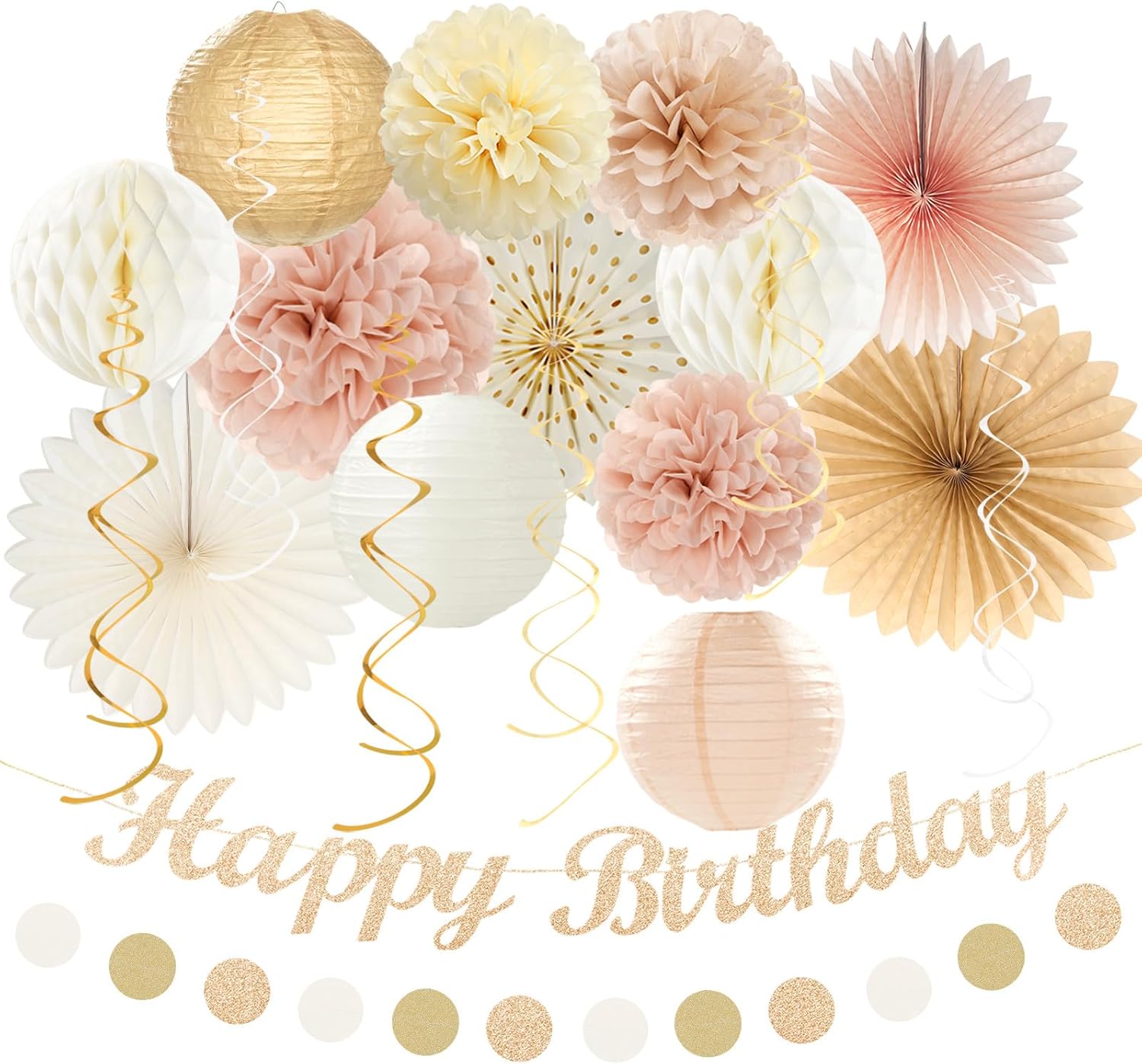 Champagne-Gold Beige Fall Boho Birthday Party-Decorations – 21pcs Autumn Neutral Retro Happy Banner,Girl One Sweet Peach Paper Streamers Lanterns,Tissue Pom Poms Fan,Rustic Backdrop Decor Huglony Champagne-Gold Beige Fall Boho Birthday Party-Decorations – 21pcs Autumn Neutral Retro Happy Banner,Girl One Sweet Peach Paper Streamers Lanterns,Tissue Pom Poms Fan,Rustic Backdrop Decor Huglony