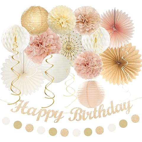 Champagne-Gold Beige Fall Boho Birthday Party-Decorations - 21pcs Autumn Neutral Re...