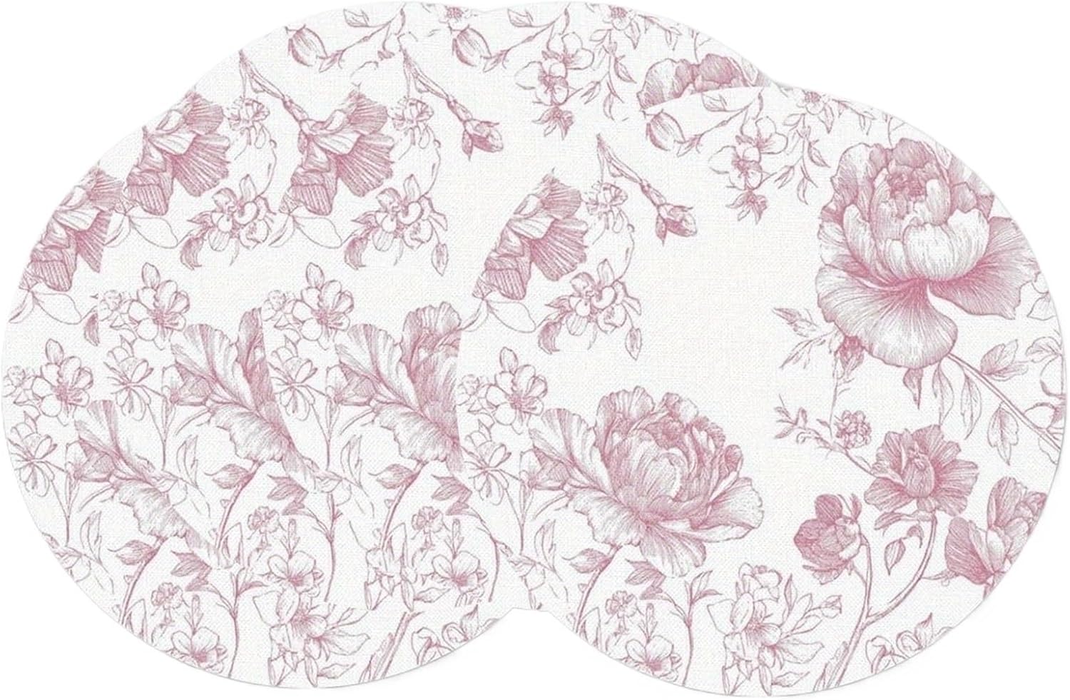 4PC Clouds Duplex Placemats Pink Peonies Daisies Branches & Leaves BFF Afternoon Tea Couple Dinner