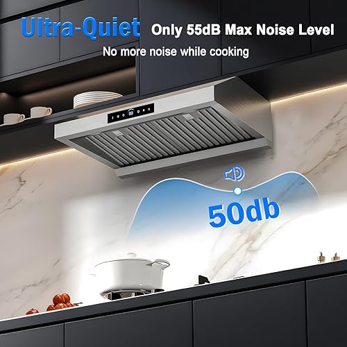 Miniatura 5 de Campana extractora de 30 pulgadas para debajo del gabinete, 1200 CFM, campana de ventilación de acero inoxidable ultra potente con 4 velocidades,