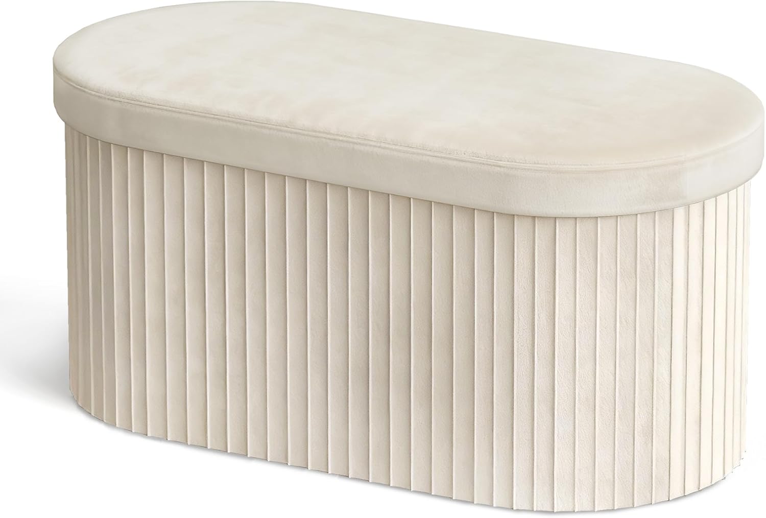 glaxyfur oval storage ottoman bench, velvet foot rest, 30 inch folding chest for living room, bedroom, beige beige 30"d x 15"w x 15"h