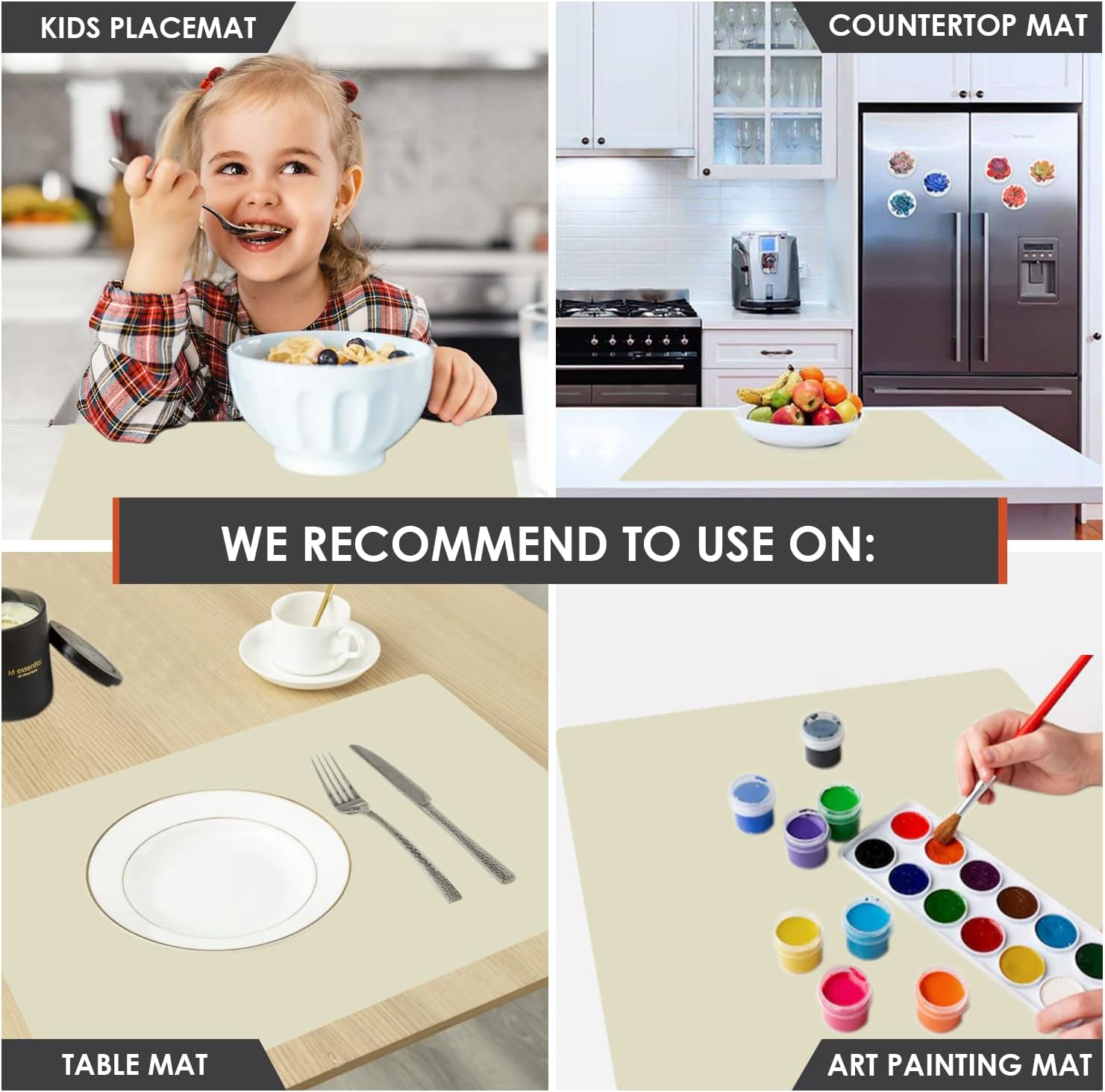 Extra Large Silicone Placemat, Food-Grade Flexible Silicone Mat Kids Non-Slip Dinner Placemat Waterproof Heat Insulation Countertop Protector Silicone Pastry Rolling Dough Mats 27.6 x 15.7''Beige image 5