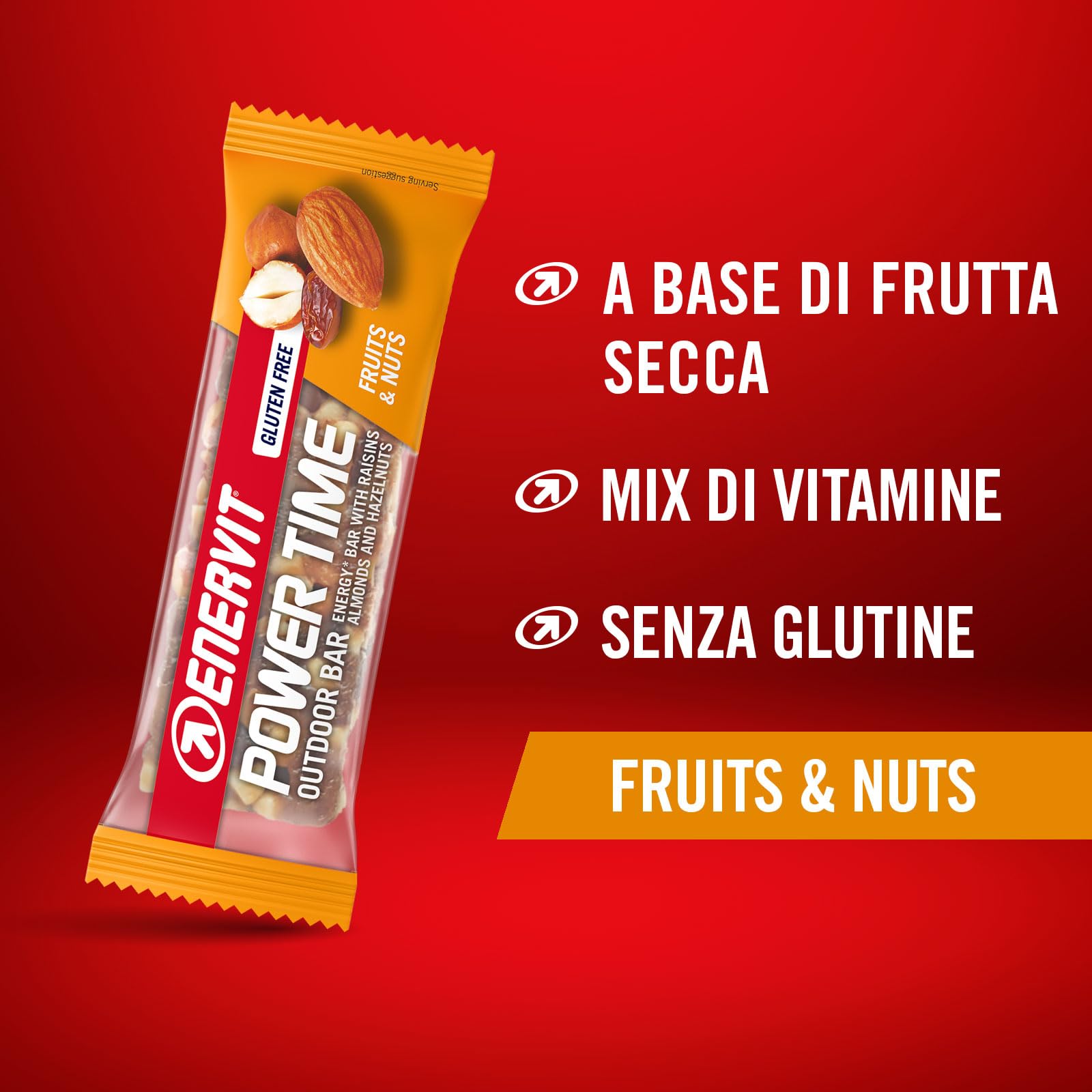 Enervit Power Time Frutta Secca, Barrette Energetiche, Snack Vegano e Senza Glutine, Per Attività Outdoor, 24 Pezzi da 35g