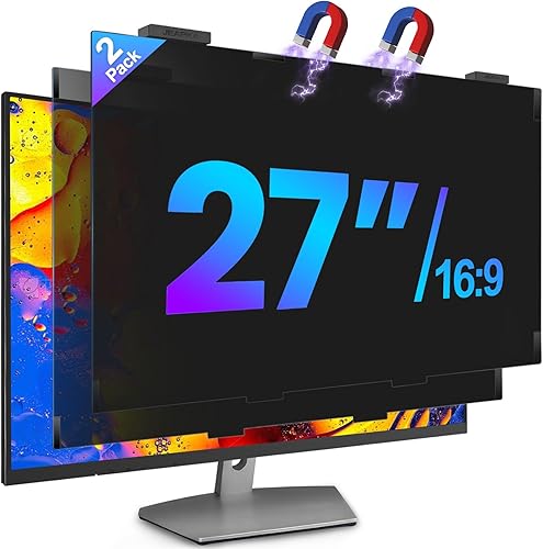 Miniatura 14 de Paquete de 2 pantallas magnéticas de privacidad para computadora de 24 pulgadas, protector de privacidad extraíble para colgar para monitor sin