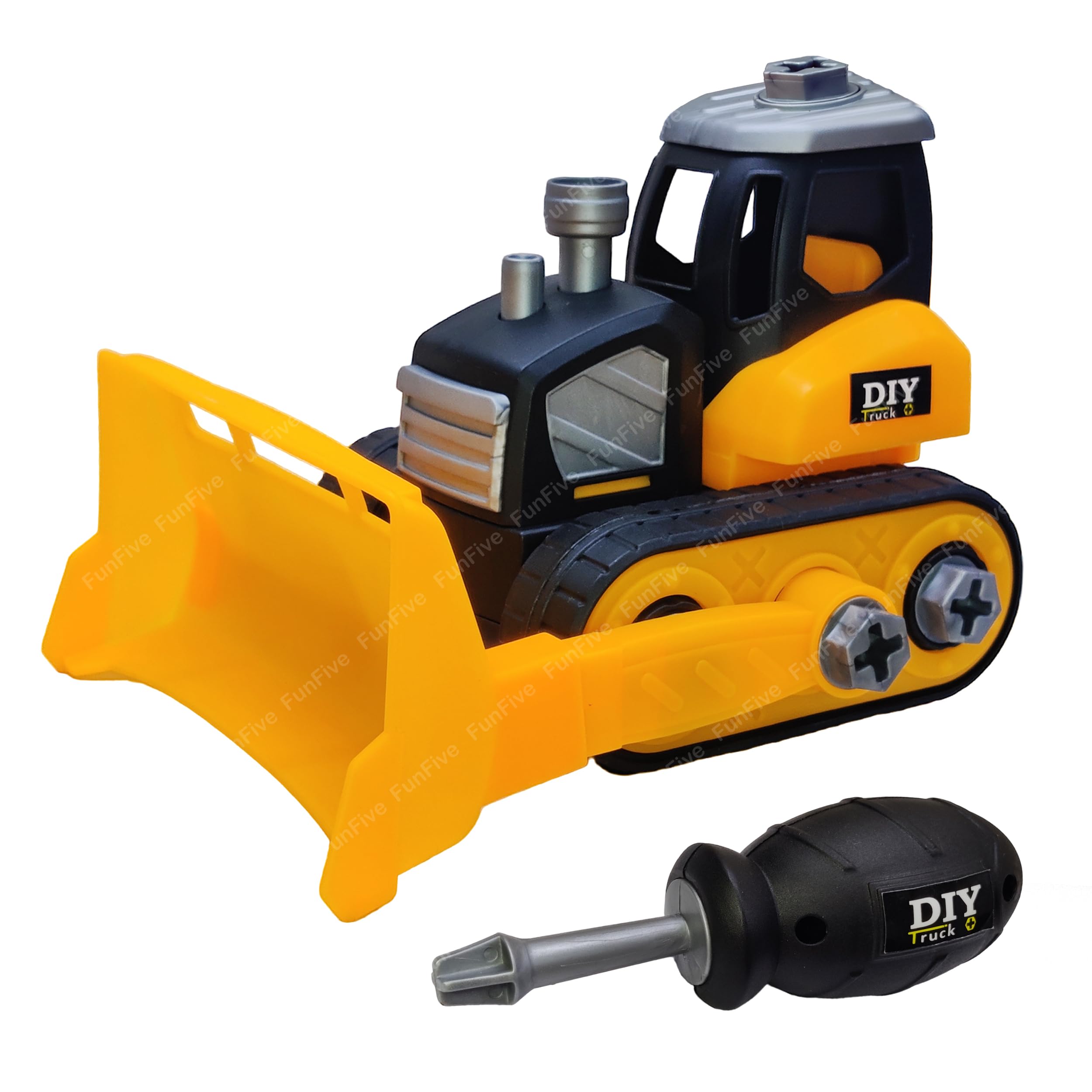 FunFive DIY Toy Vehicles Set Assembly Toy Truck Construction Set, Building Vehicle Play Set, Stem Toy For 3+ Year Old, Playset With Screwdriver, DIY Screw Drill Toys (Bulldozer), Multicolor