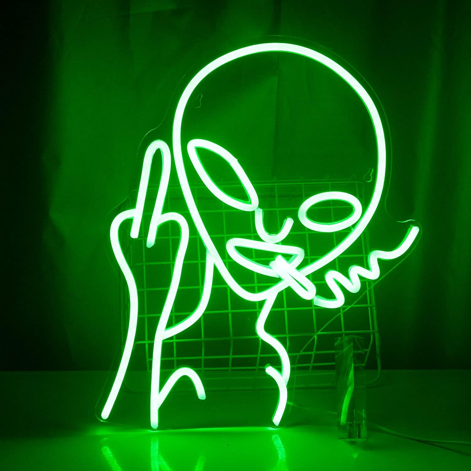 Green Alien LED Neon Signs for Wall Decor Shop Bar Pub Man Cave Game Room Decor Hip Hop Party Signs For Green Bedroom Wall Decor Birthday Party Funky Aesthetic Room Decor
