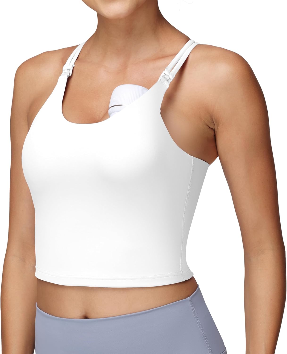 Foucome Nursing Tank Tops for Breastfeeding Longline Nursing Sports Bra Cross Back Workout Crop Top with Built in Bra - Image 2